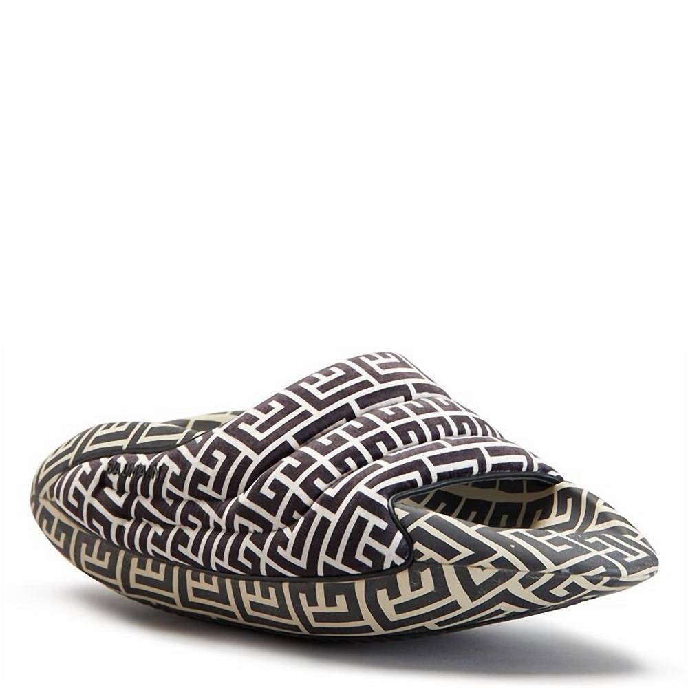 NEW BALMAIN men's quilted leather b-it monogram sandals in black